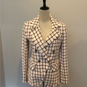 Veronica Beard Sz 4 perfect cond. Cream/Black/Pink Check Tana Dickey Blazer